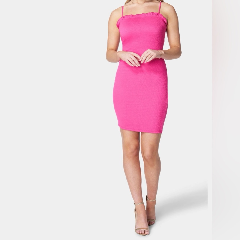 Bebe New Smocked Slim Mini Dress fuchsia $89 size XS 0